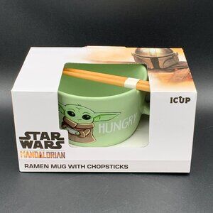 Star Wars Mandalorian Ramen Mug Chopsticks Hungry Baby Yoda Design‎ 24oz